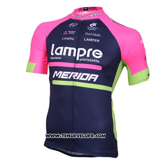 2016 Maillot Ciclismo Lampre Bleu et Rose Manches Courtes et Cuissard